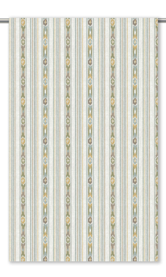 Ikat Striped Home Decor Fabric Sample (Off-White/ Ochre Yellow/ Blue/ Green)