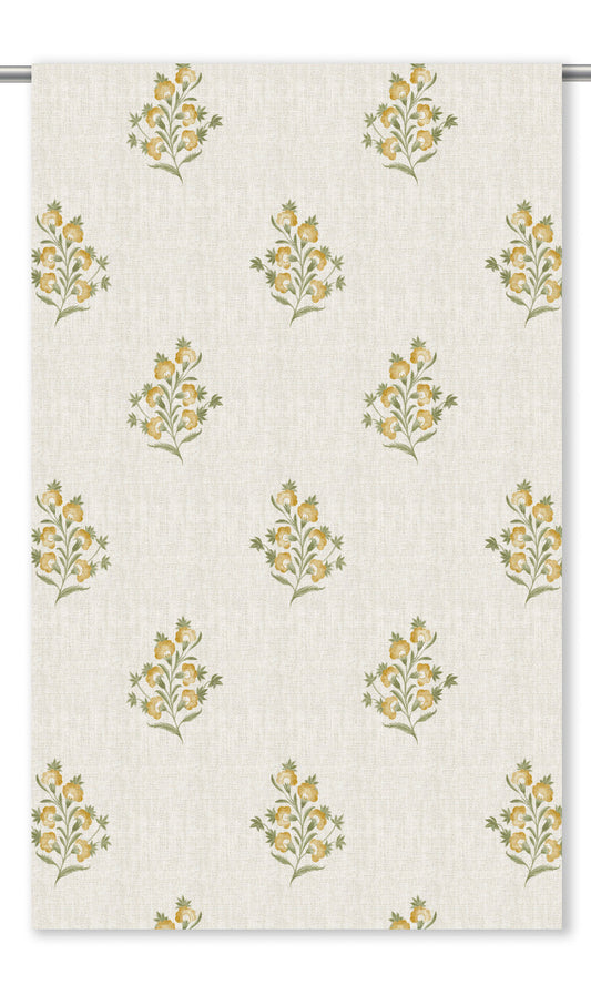 Floral Home Decor Fabric By the Yard (Cream/ Ochre Yellow/ Green)