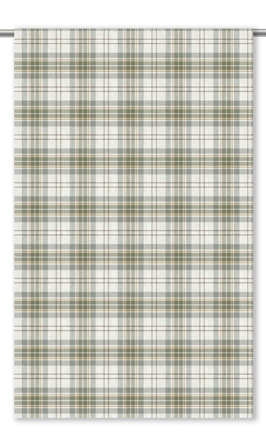 Plaid Checkered Home Decor Fabric By the Yard (Cream/ Fern Green/ Gray)