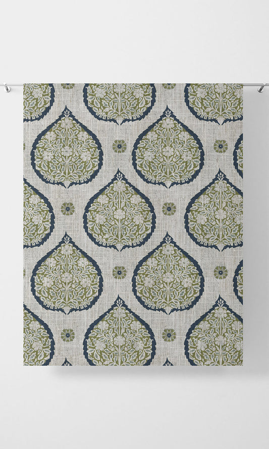 Paisley Home Decor Fabric Sample (Navy Blue/ Green)