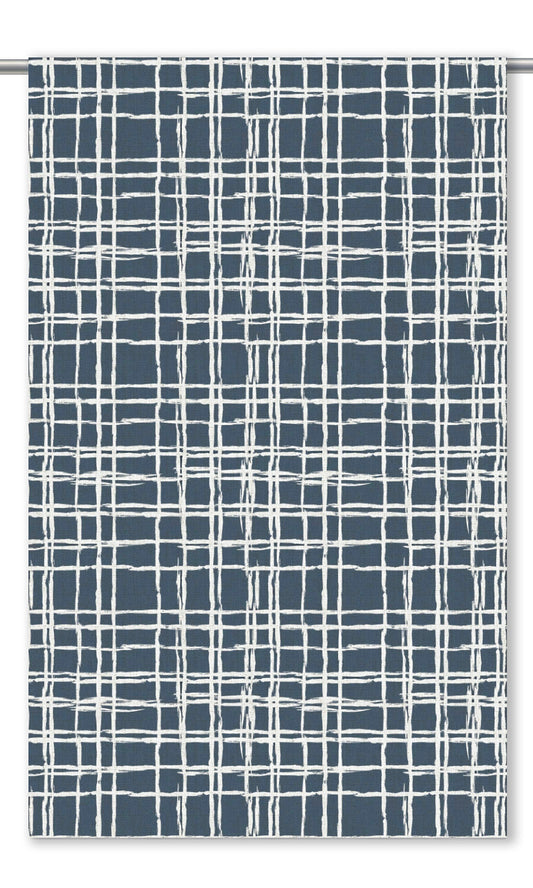 Abstract Grid/ Checkered Print Curtain Panels (Navy Blue/ White)