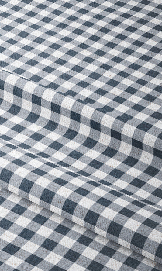 Gingham Check Window Curtains (Navy Blue/ White)