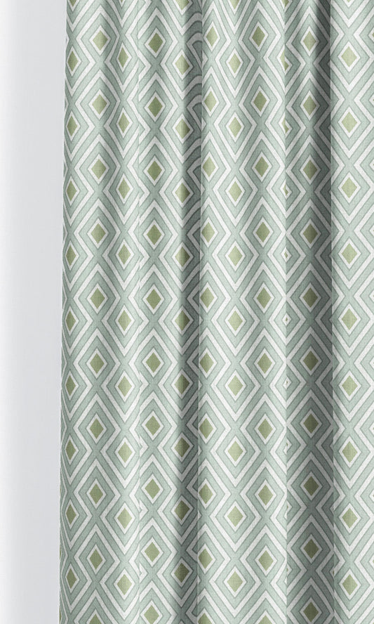 Diamond Check Window Curtains (Powder Blue/ Moss Green)