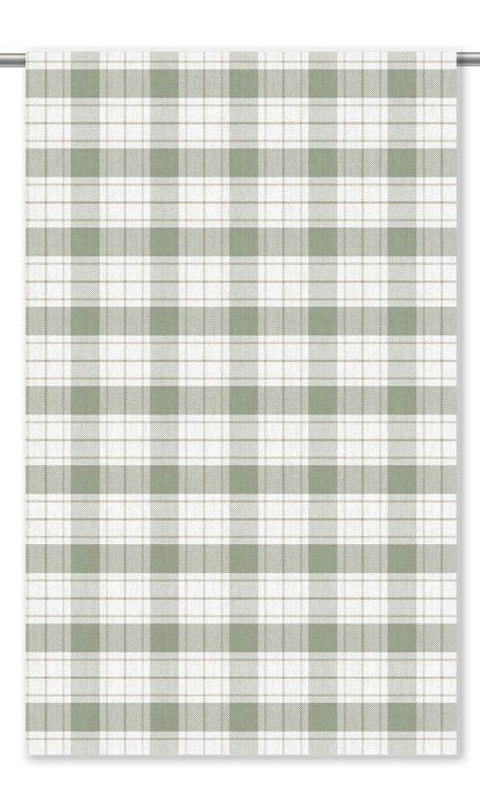 Tartan/ Plaid/ Checked Curtain Panels (Sage Green/ White)