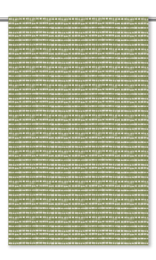 Shibori-Effect Striped Window Curtains (Leaf Green/ White)