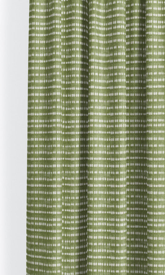 Shibori-Effect Striped Window Curtains (Leaf Green/ White)