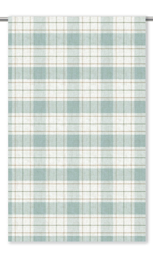 Tartan/ Plaid/ Checked Window Curtains (Powder Blue/ White)