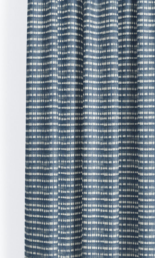 Shibori-Effect Striped Curtain Panels (Dark Slate Blue/ White)