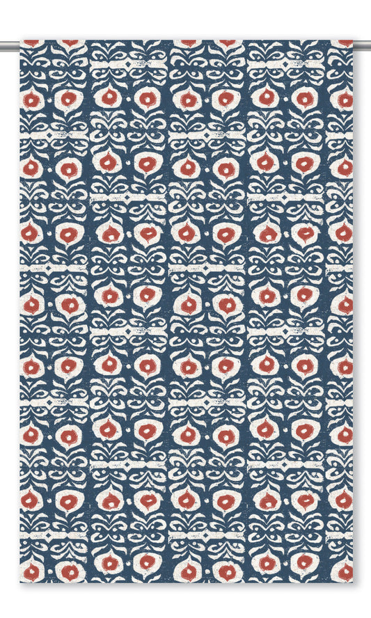 Floral Print Home Decor Fabric Sample (Deep Blue/ Red)