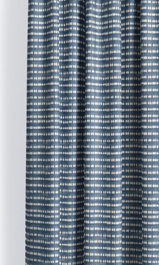 Shibori-Effect Striped Window Curtains (Navy Blue/ White)