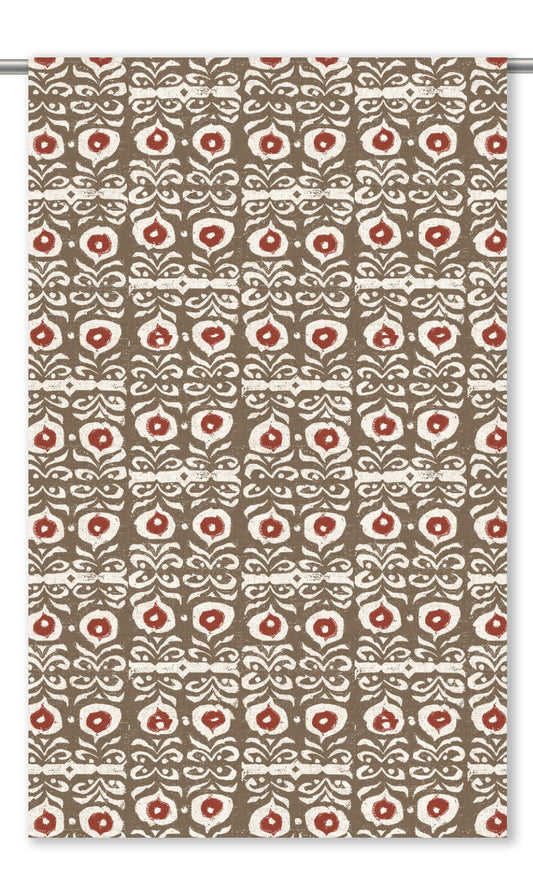 Floral Print Drapery (Olive Brown/ Deep Red)