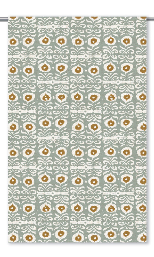 Floral Print Window Curtains (Gray-Green/ Duck Egg Blue)