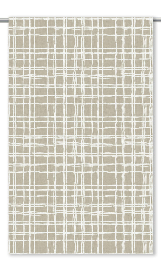 Abstract Grid/ Checkered Print Window Curtains (Wheat Beige/ White)