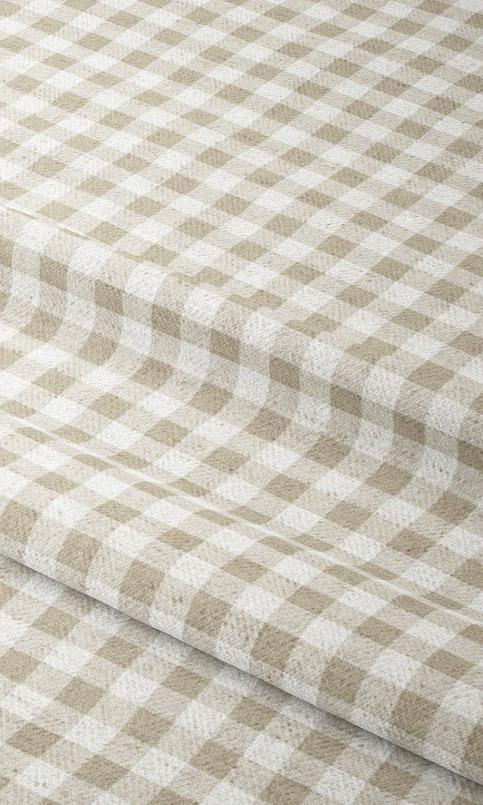 Gingham Check Home Decor Fabric Sample (Wheat Beige/ White)