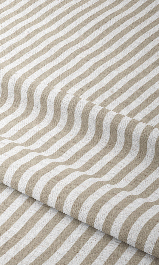 Candy Striped Home Decor Fabric By the Yard (Wheat Beige/ White)