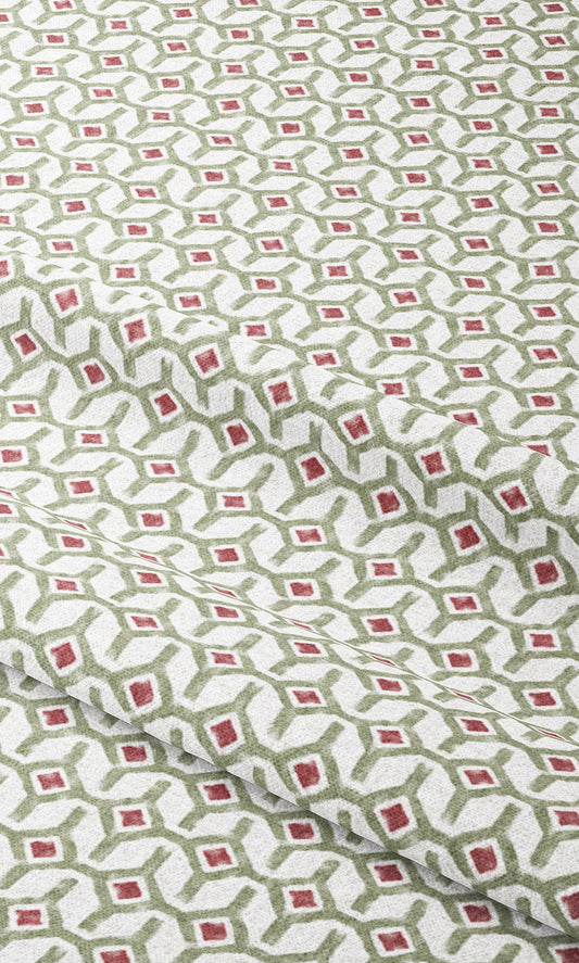 Lattice Print Home Decor Fabric Sample (Pickle Green/ Maroon Red)