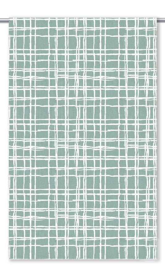 Abstract Grid/ Checkered Print Home Decor Fabric Sample (Aqua Blue/ White)