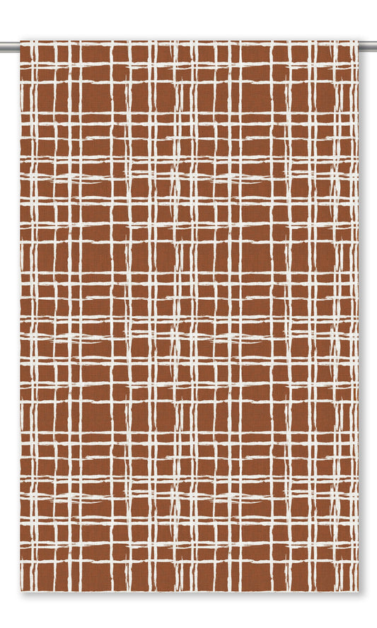 Abstract Grid/ Checkered Print Curtain Panels (Burnt Orange/ Terracotta Red)