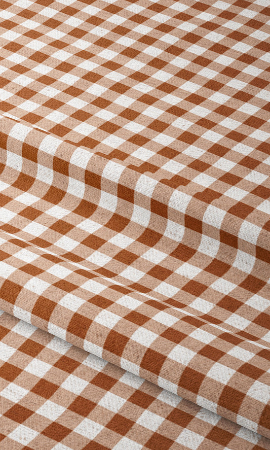 Gingham Check Home Decor Fabric Sample (Burnt Orange/ Terracotta Red)