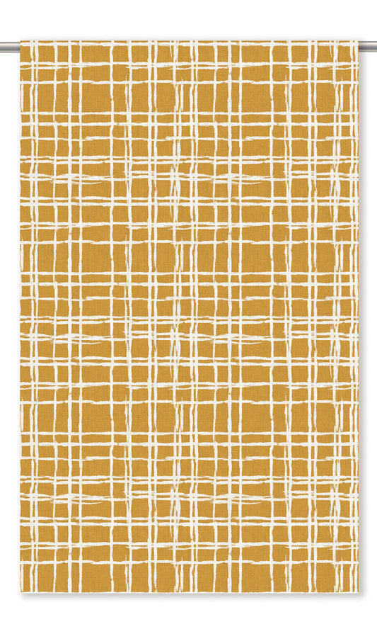 Abstract Grid/ Checkered Print Drapery (Ochre Yellow/ White)