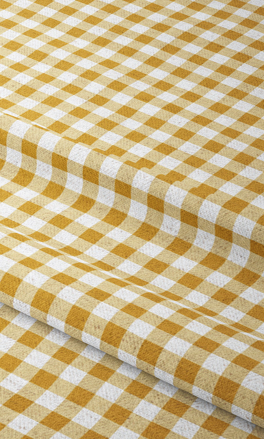 Gingham Check Home Decor Fabric Sample (Ochre Yellow/ White)