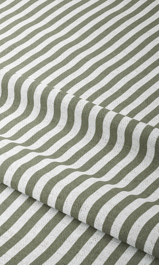 Candy Striped Home Decor Fabric By the Yard (Sage Green/ White)