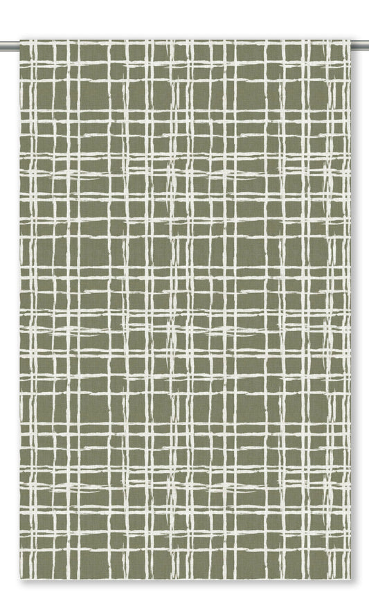 Abstract Grid/ Checkered Print Curtain Panels (Sage Green/ White)