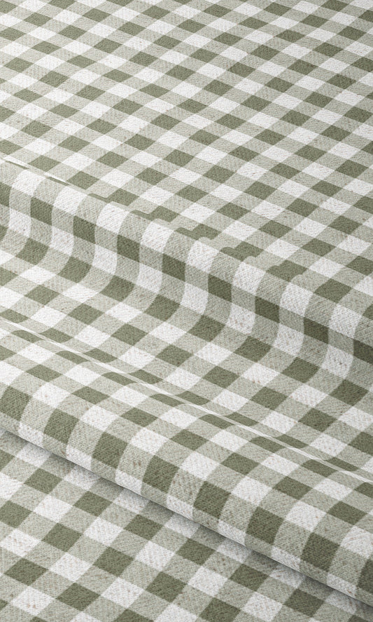 Gingham Check Home Decor Fabric Sample (Sage Green/ White)