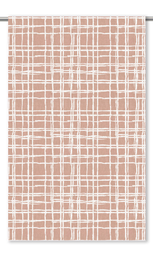 Abstract Grid/ Checkered Print Window Curtains (Blush Pink/ White)