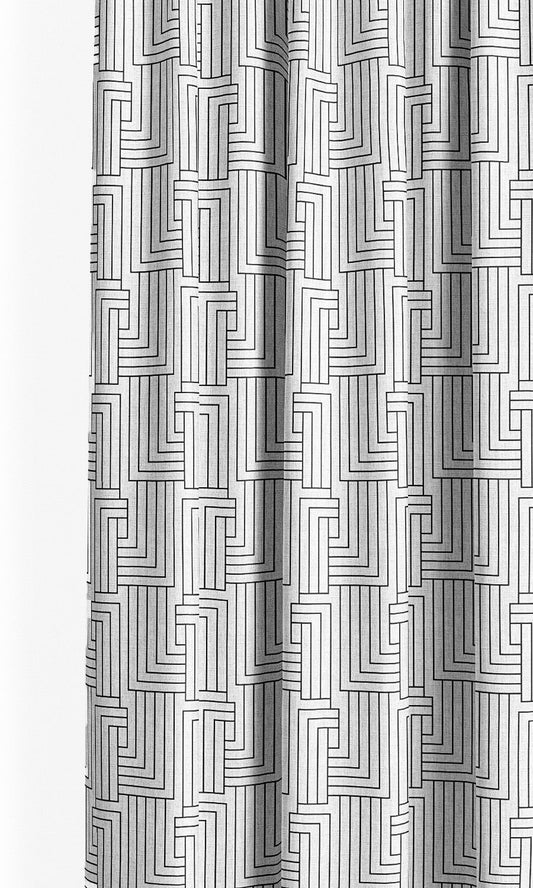 Maze Line Print Drapery (Black & White)
