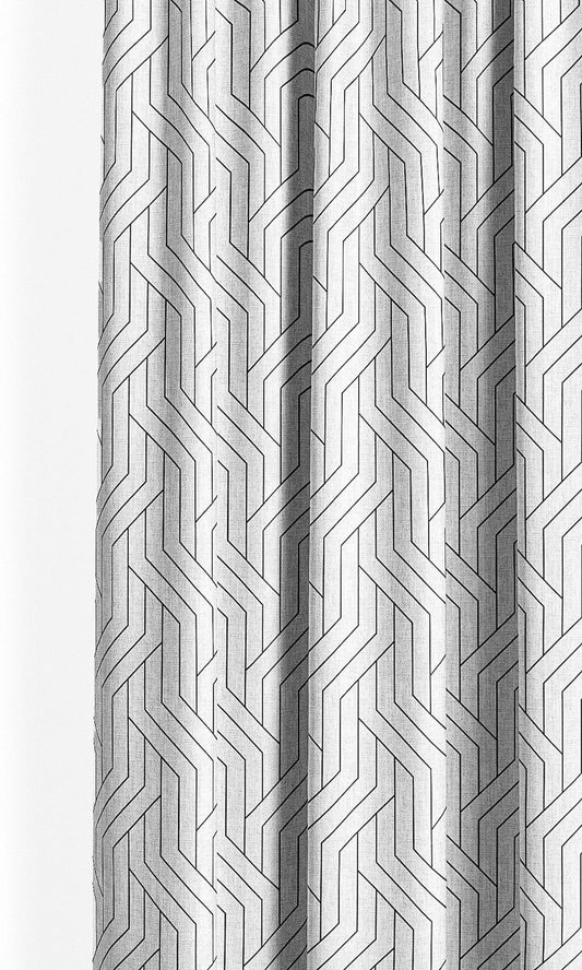 Geometric Line Print Home Decor Fabric Sample (Black & White)