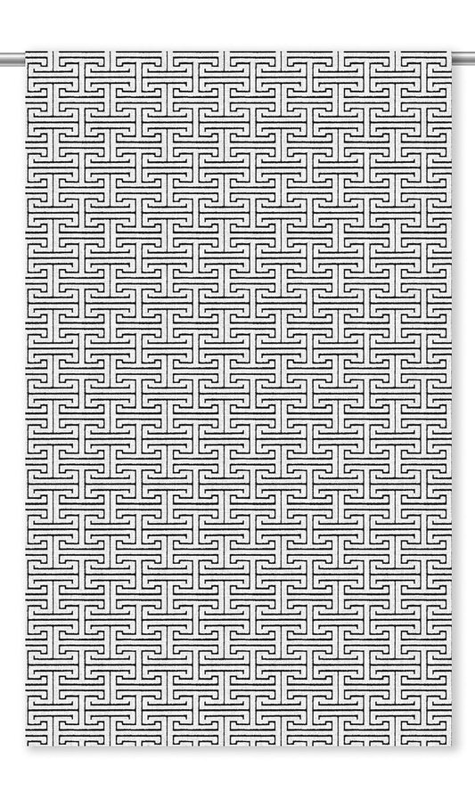 Modern Greek Key Home Decor Fabric Sample (Black & White)