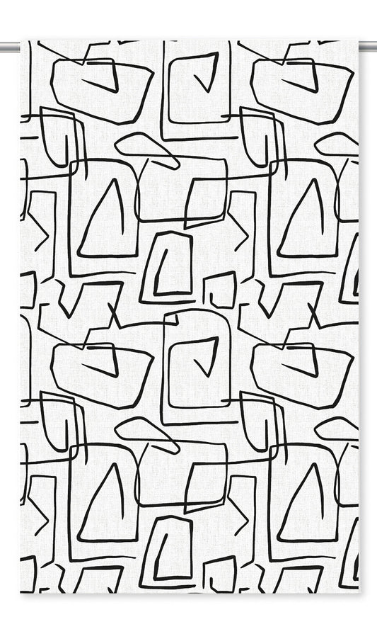 Abstract Line Print Home Decor Fabric Sample (Black & White)