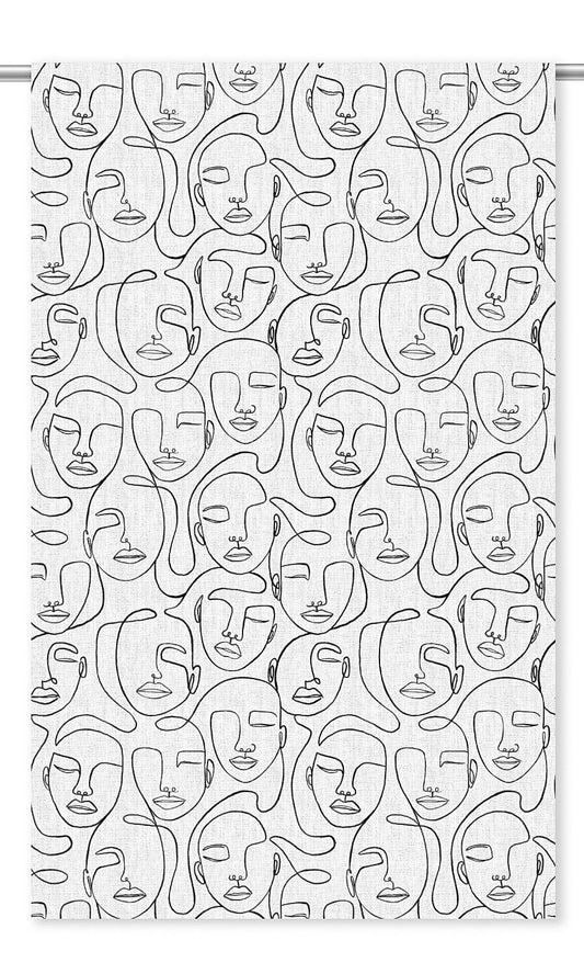 Picasso Faces Print Window Curtains (Black & White)