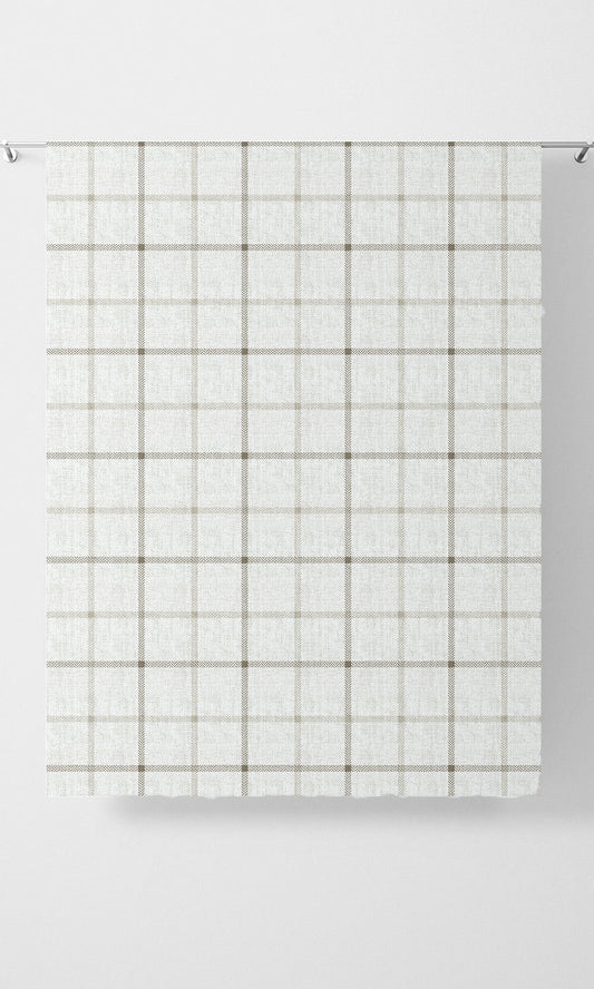 Windowpane Check Home Decor Fabric By the Yard (Smoky White/ Taupe )