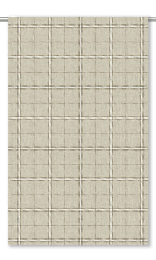 Windowpane Check Home Decor Fabric By the Yard (Beige/ Coffee Brown)