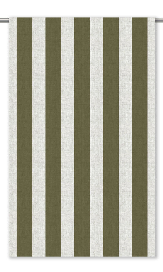 Awning Striped Home Decor Fabric By the Yard (Dark Olive Green/ White)