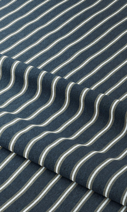 Pinstripe Home Decor Fabric By the Yard (Midnight Blue/ White)