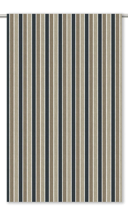 Balanced Striped Home Decor Fabric By the Yard (Taupe/ Navy Blue)
