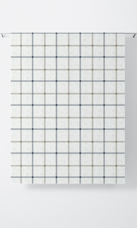 Windowpane Check Home Decor Fabric By the Yard (Parchment White/ Navy Blue)