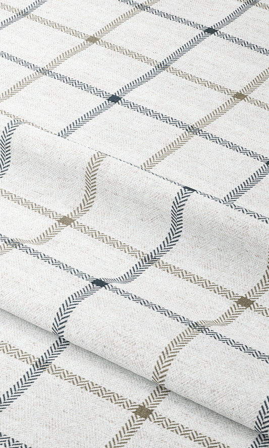 Windowpane Check Home Decor Fabric Sample (Parchment White/ Navy Blue)