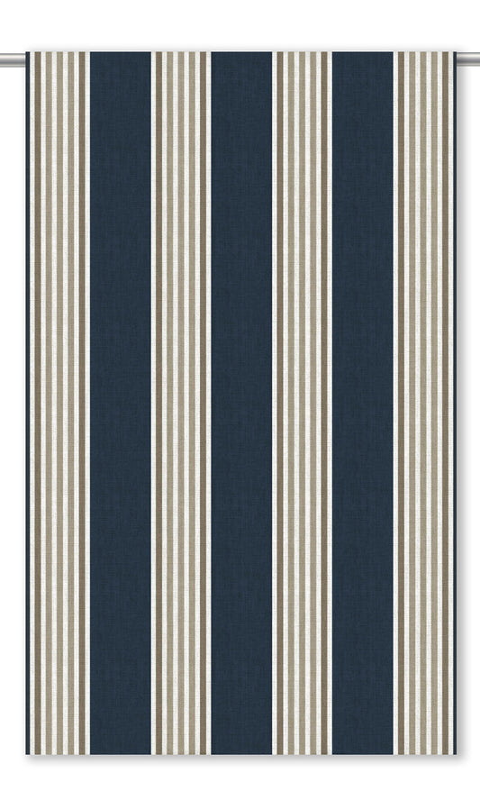 Regency Striped Home Decor Fabric By the Yard (Dark Navy Blue/ Taupe)