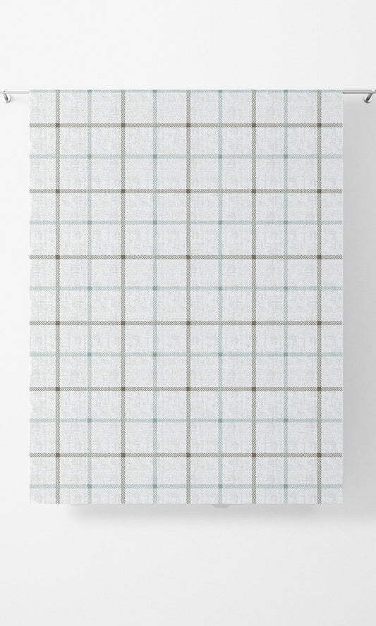 Windowpane Check Home Decor Fabric By the Yard (Parchment White/ Stone Blue)