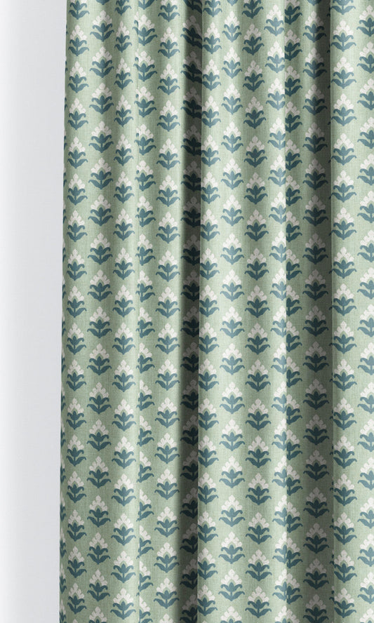 Floral Block Print Drapes (Seafoam Green/ Teal Blue)