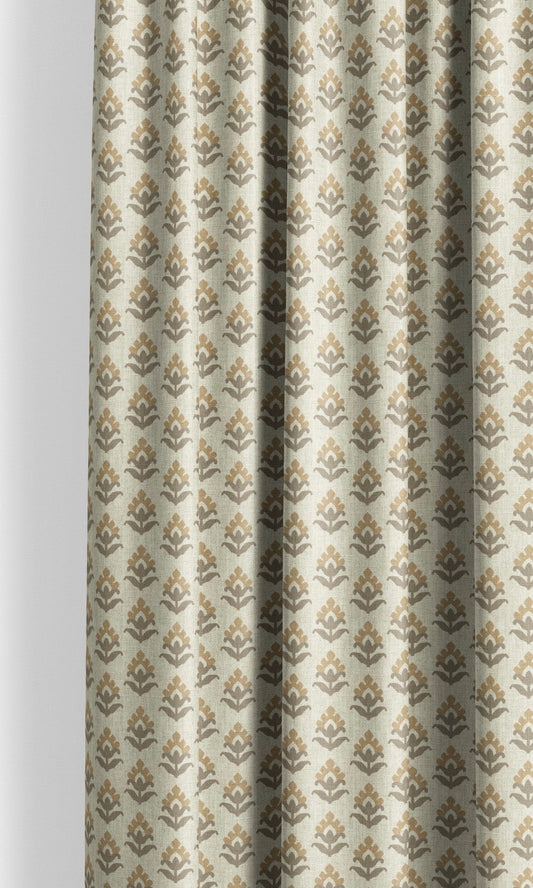 Floral Block Print Home Decor Fabric By the Yard (Cream/ Brown)