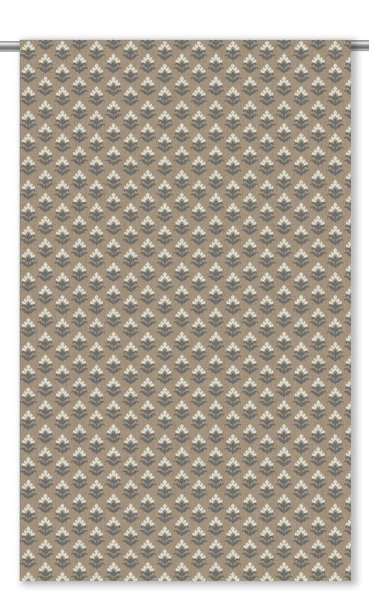 Floral Block Print Window Curtains (Tortilla Brown/ Slate Gray)