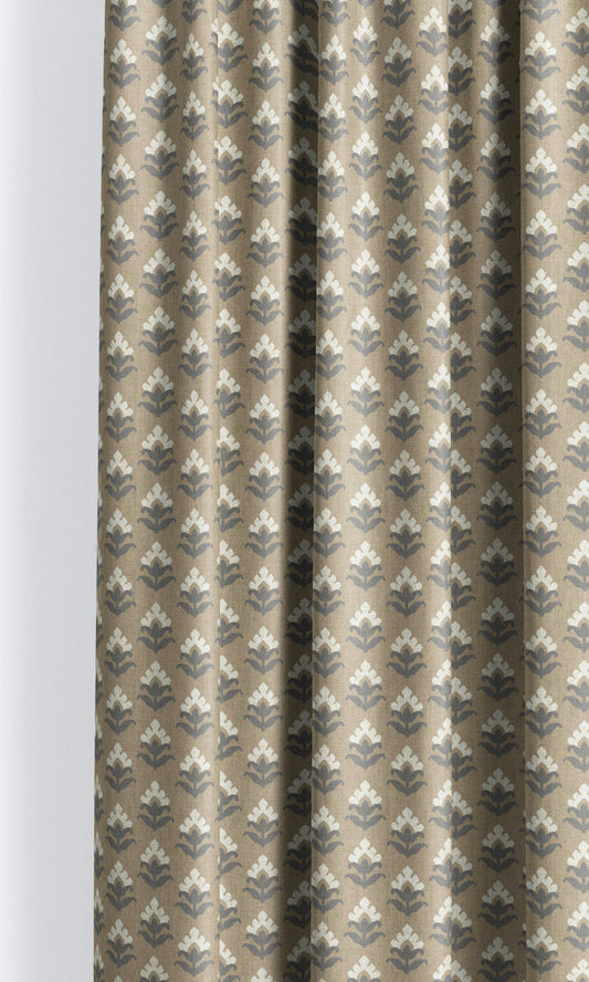 Floral Block Print Home Decor Fabric By the Yard (Tortilla Brown/ Slate Gray)