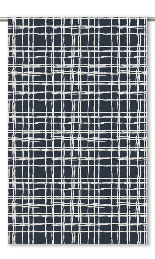 Abstract Grid/ Checkered Print Home Decor Fabric Sample (Midnight Blue/ White)