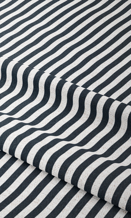 Candy Striped Home Decor Fabric By the Yard (Midnight Blue/ White)