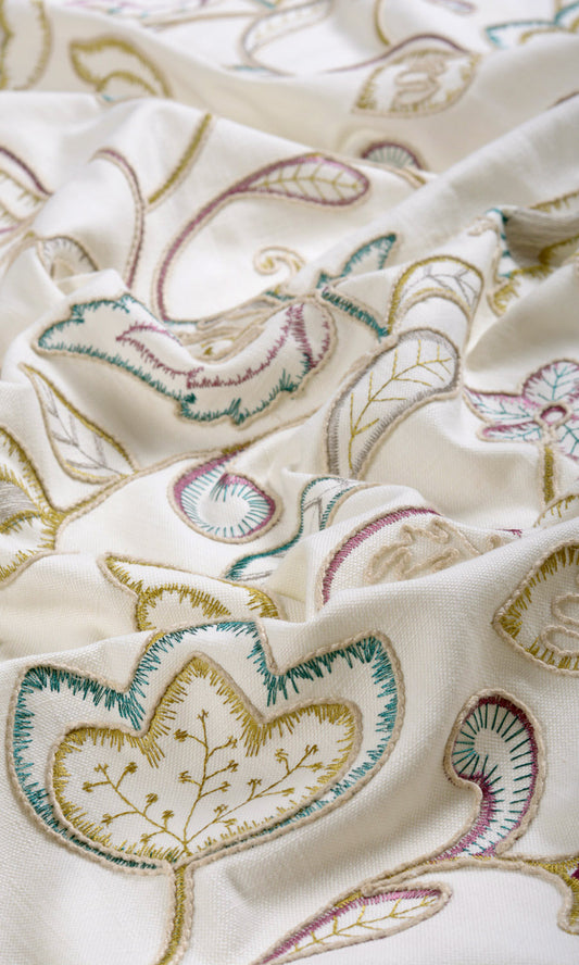 Vine Embroidered Roman Shades (White/ Green/ Pink)